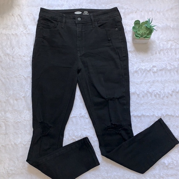 𝅺OLD Navy black High-Waisted Distressed Rockstar Super Skinny Jeans NWOT - Picture 4 of 9